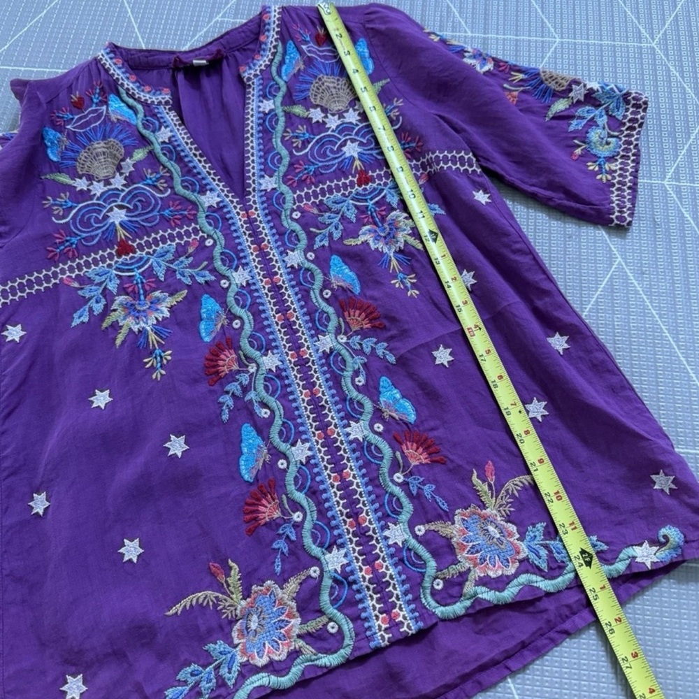 Johnny Was Arzella Purple Embroidered Tunic Top XS NWOT $225 Retail - Picture 5 of 12